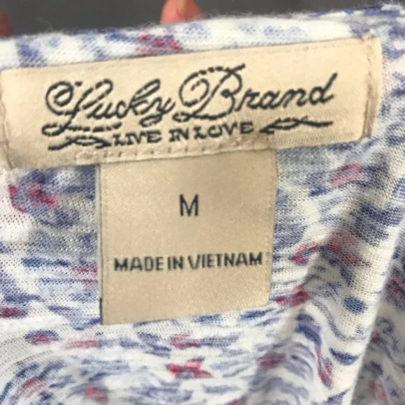 Lucky Brand Blue Floral Tassle Peasant Top M - Picture 6 of 6